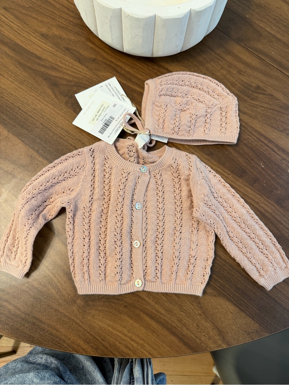 NWT lillegs lilette crochet knit bonnet and shrug in dusty pink